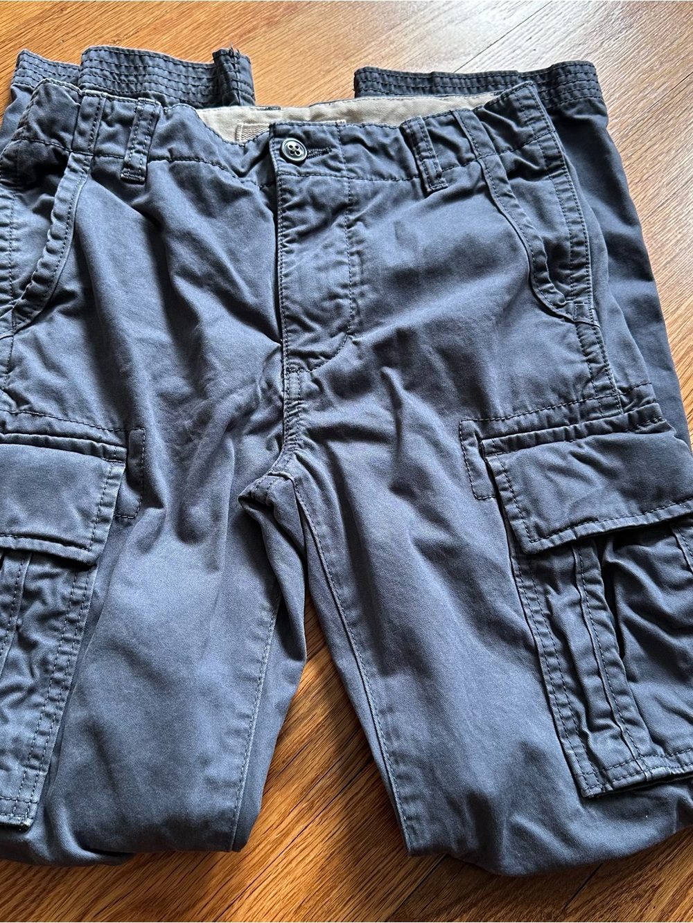 Gap Kids Size 14 SB Cargo Pants Gray 100% Cotton Adjustable Waist Side Pockets